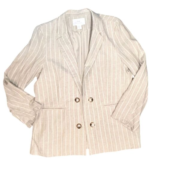 Halston Womens Linen Blend Pinstripe Blazer XL NWT Old Money Sophisticated - Picture 7 of 11